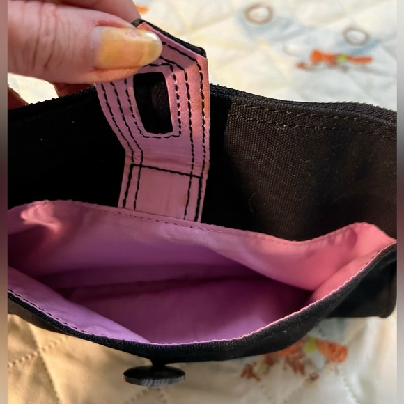 Gap Wristlet Clutch Zipper Black Canvas Button Pocket Pink Lining Snap Strap - Picture 4 of 12